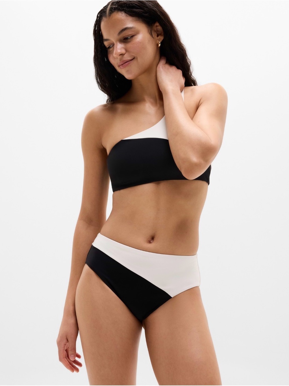 NWT Athleta High Waist Full Colorblock Swim Black/Magnolia Bottom Sz M